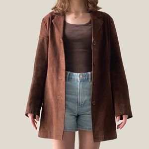 Chocolate Brown Suede Leather Coat